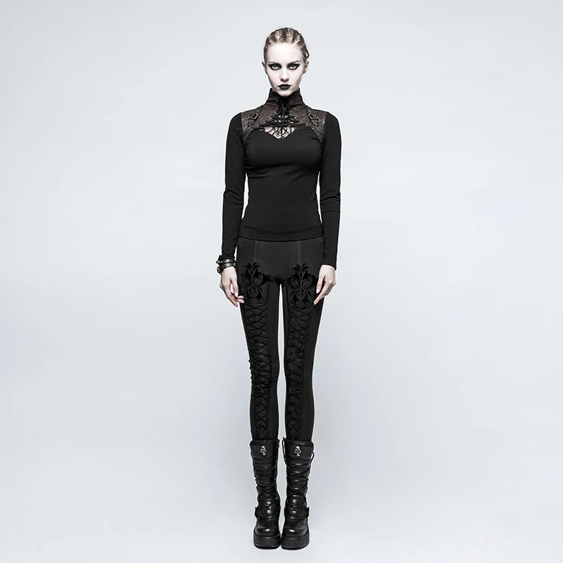 Punk Rave New Fashion Women's Black Visual Kei Gothic Steampunk Long Sleeve T-shirt | Женская одежда