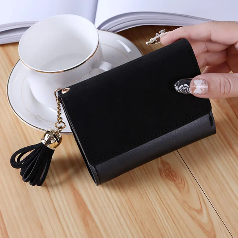 Женские кисточки на застежке тройной складной кошелек монетная карта