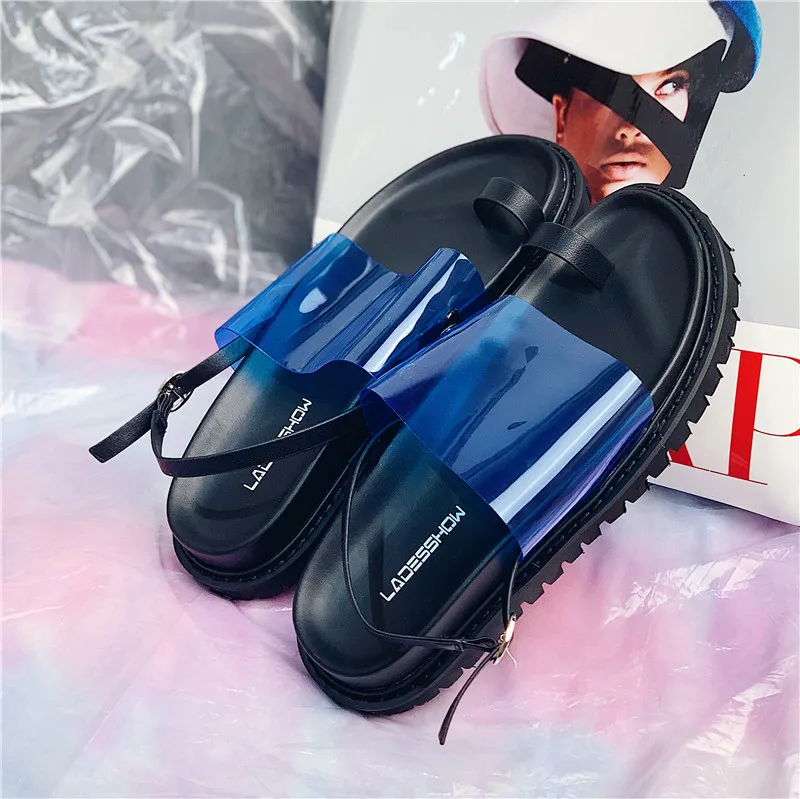 Punk Style Women's Summer Flat Gladiator Platform Buckle Sandals 2019 Fashion Casual Transparent Sandalias Shoes Women Flip Flop | Обувь