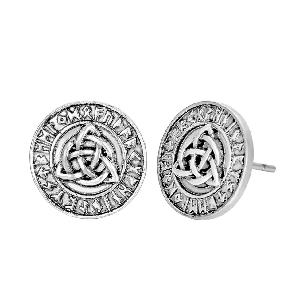 QIAMNI Nodic Viking серьги Амулеты круглые trinitar Trinity Triquetra узел очаровательные гвоздики