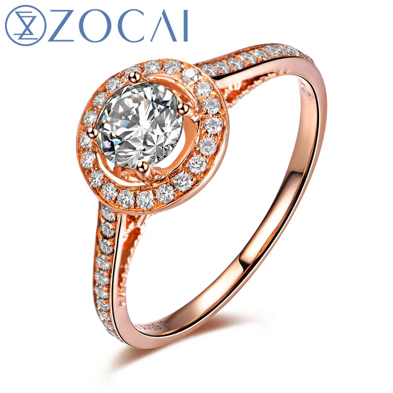 Женское кольцо ZOCAI 100% натуральный бриллиант 0 5 карат 18 К розовое золото ювелирное