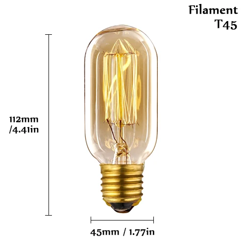 T45 filament 220V 4 шт./лот Эдисон лампы E27 220 В 40 Вт ST64 A19 T45 G80 G95 G125 накаливания свет лампы светильник ing ретро Edison LED светильник лампочка - Цвет: T45 filament 220V