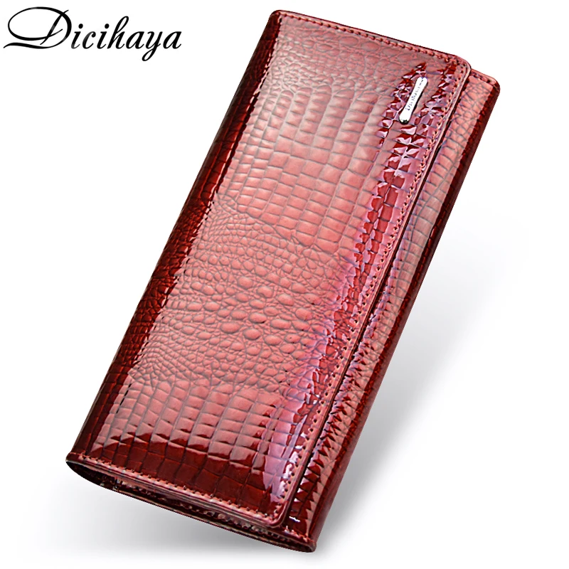 

DICIHAYA Genuine Leather Women's Wallets Fallow Long Ladies Double Zipper Wallet Clutch Bag Design Red Purse Crocodile Purses