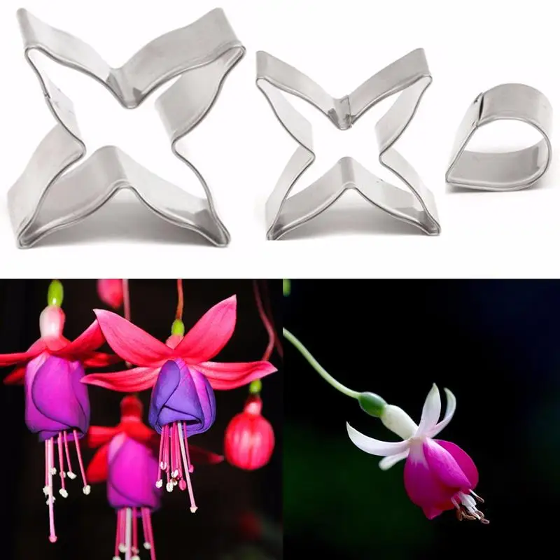 Формочки для шоколада и печенья в форме цветка фуксии, инструмент для конфет и печенья, форма для помадки, торта из нержавеющей стали, 3 шт./компл. A768