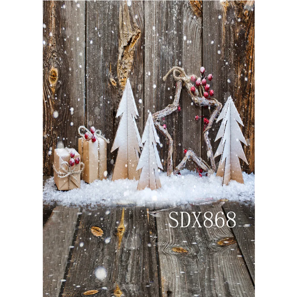 

LB Polyester & Vinyl Christmas Tree Paper Mould Gifts Snowflake Wood Board Child Photography Photo Background Studio Backdrop