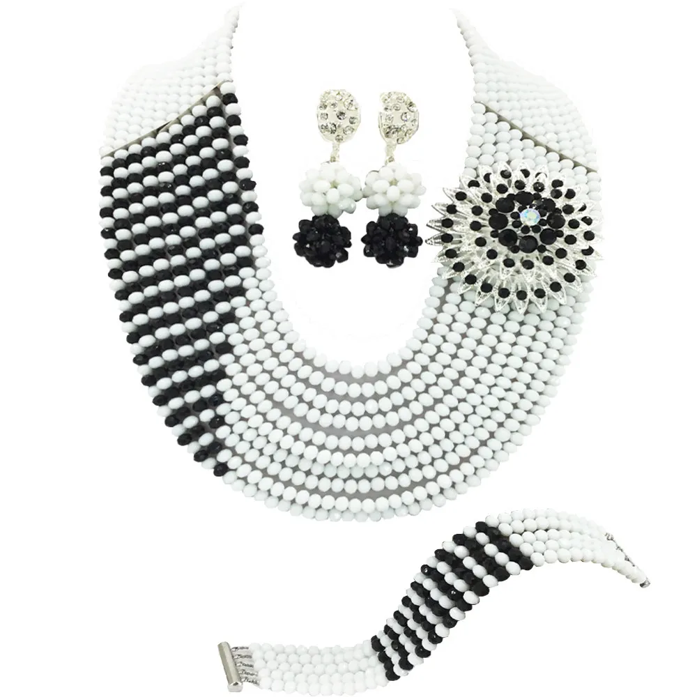 Комплект свадебных украшений с кристаллами набор белого и черного цвета