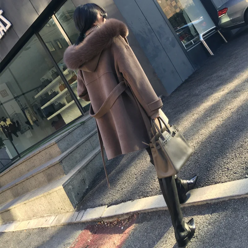 2017 женщины зима осень шерсть пальто средней длины женщин енота меховым