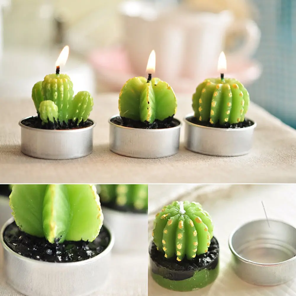 6Pcs/set Decorative Tea Light Candles Non-spill Cactus Candle for Xmas Party Wedding Decoration Birthday durable | Дом и сад