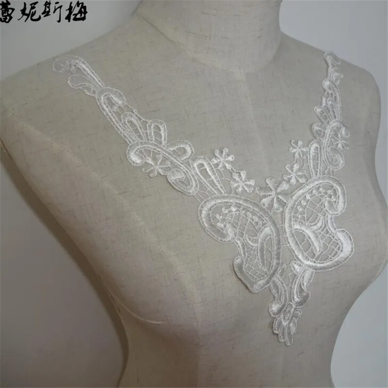 2pc High Quality Motif Applique Ivory Neck Neckline Collar Flower Venise Lace Trims Craft 26X25cm YL0048 | Дом и сад