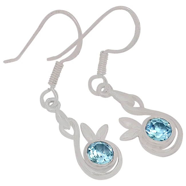 

Genuine Blue Topaz Earrings, 100% 925 Sterling Silver, 34mm, 2.6g, ER2198-B, New