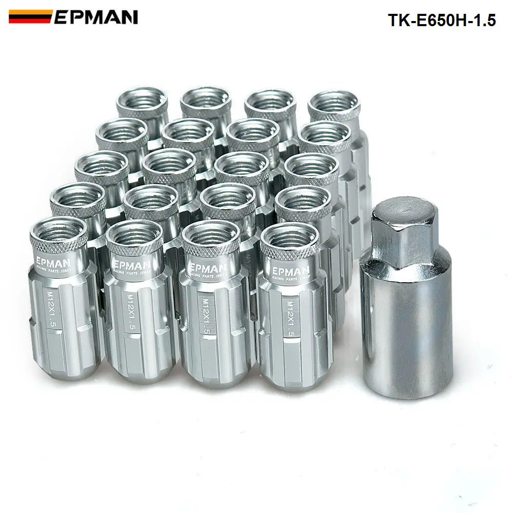 Серебристый Спортивный EPMAN Racing алюминиевые стопорные гайки 20 шт 12x1,5 Вт/ключ Универсальный Подходит для Honda Civic Toyota Ford TK-E650H-1.5 - Название цвета: Серебристый
