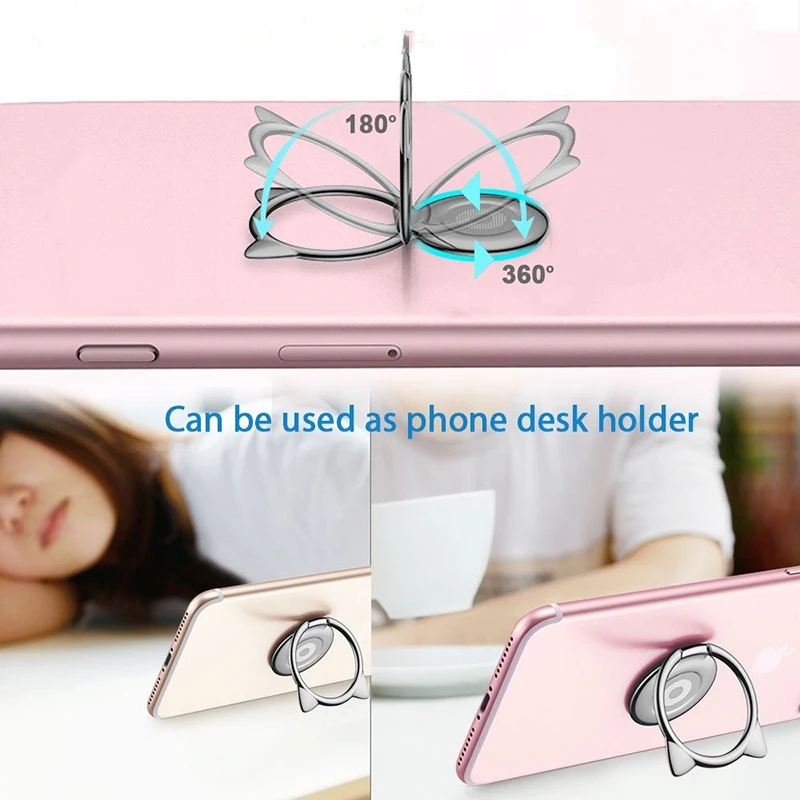 

metal cat ears ring phone car holder universal desktop bracket cartoon Little devil stickers bracket on for iphone finger holder