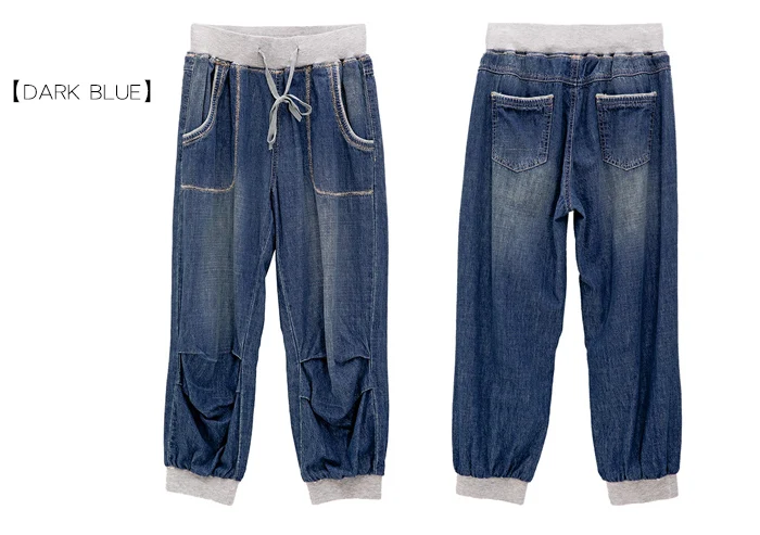 Женские свободные джинсовые капри LEIJIJEANS, повседневные мягкие синие спортивные капри из денима с эффектом потертости, удобные широкие джинсы с эластичной талией, большие размеры, лето