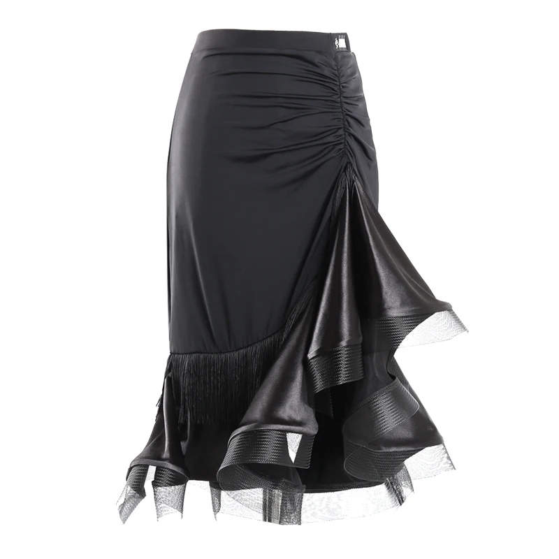 Black Skirt Новая юбка для латинских танцев для женщин/взрослых/женщин кружевная юбка Современная Румба практика танго платье танцевальный костюм для фламенко VDB177 - Color: Black Skirt