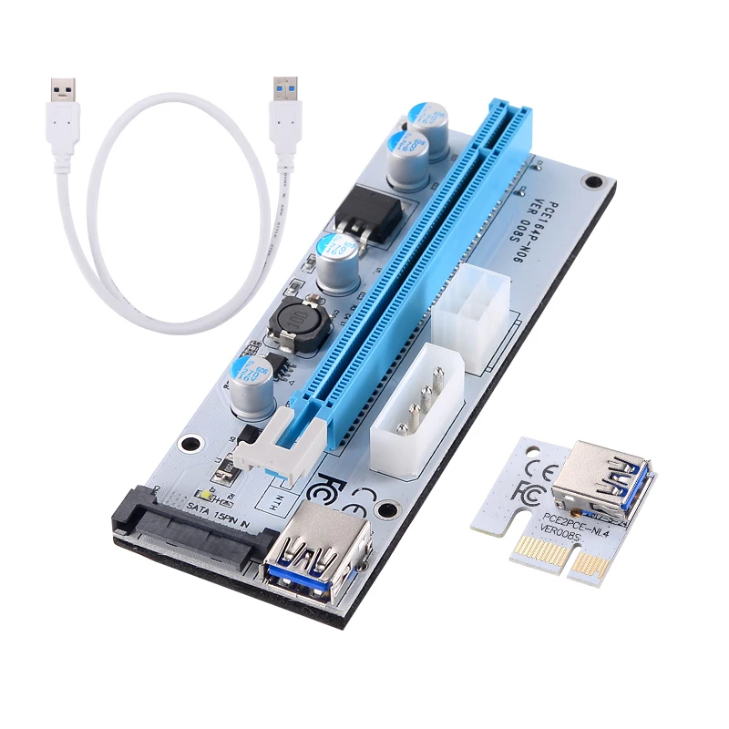 USB 3 0 PCI E Express Riser Card 1x к 16x удлинитель данных кабель 60 см 4PIN 6PIN SATA 15Pin для BTC Miner машина