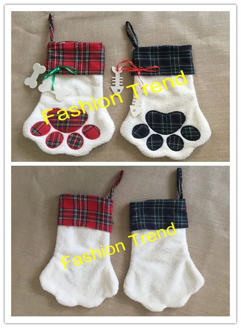 10 шт./лот Бесплатная доставка клетчатые рождественские чулки в виде собачьих лап