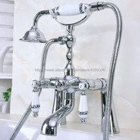 polished chrome deck mounted telephone style bath tub faucet mixer tap with handheld spray shower bna114