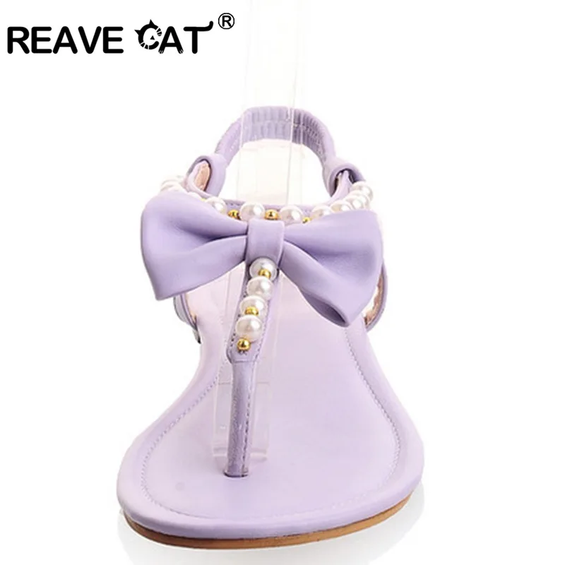 Женские сандалии с бисером REAVE CAT брендовые босоножки больших размеров 31 45 Яркие