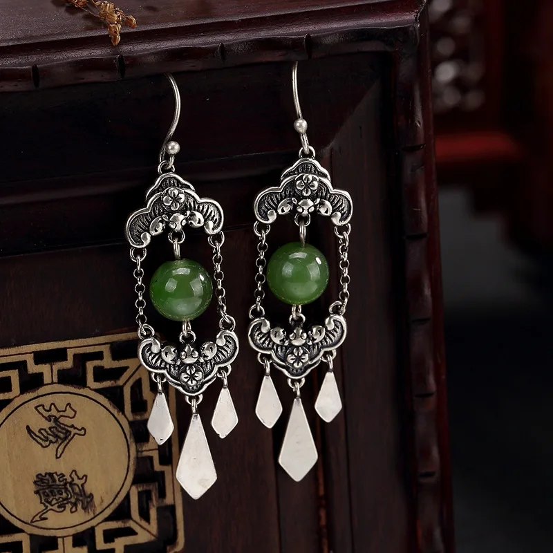 2018 настоящая лимитированная яшма ретро длинные серьги с кисточками для S925 чистый