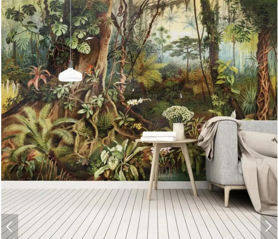 

Vintage Tropical Rainforest Wallpaper Mural Wall Murals Decals 3D Wall Paper Rolls for Living Room Bedroom Sofa TV Background