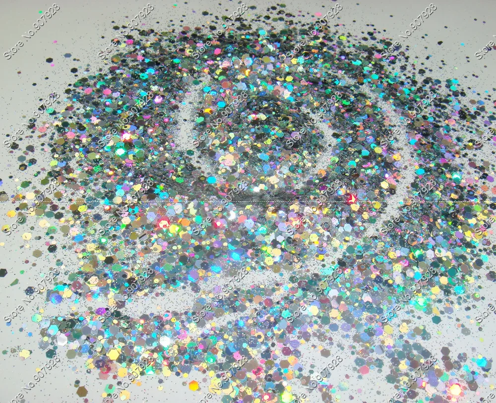 

50g Holographic Laser Silver Powder Mix Hexagon nail glitter Solvent Resistant for Nail Polish&Gel Acrylic Nail