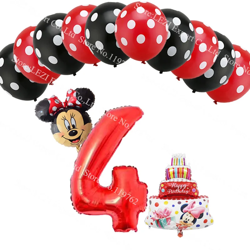 Red Minnie 4 13 шт./лот, фольгированные воздушные шары с цифрой 1, 2, 3, 4, 5, воздушные шары для торта на день рождения для детей, украшение на день рождения, латексные гелиевые шары в горошек для малышей - Цвет: Red Minnie 4