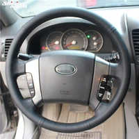 shining wheat hand stitched black leather car steering wheel cover for old kia sorento 2004 2008