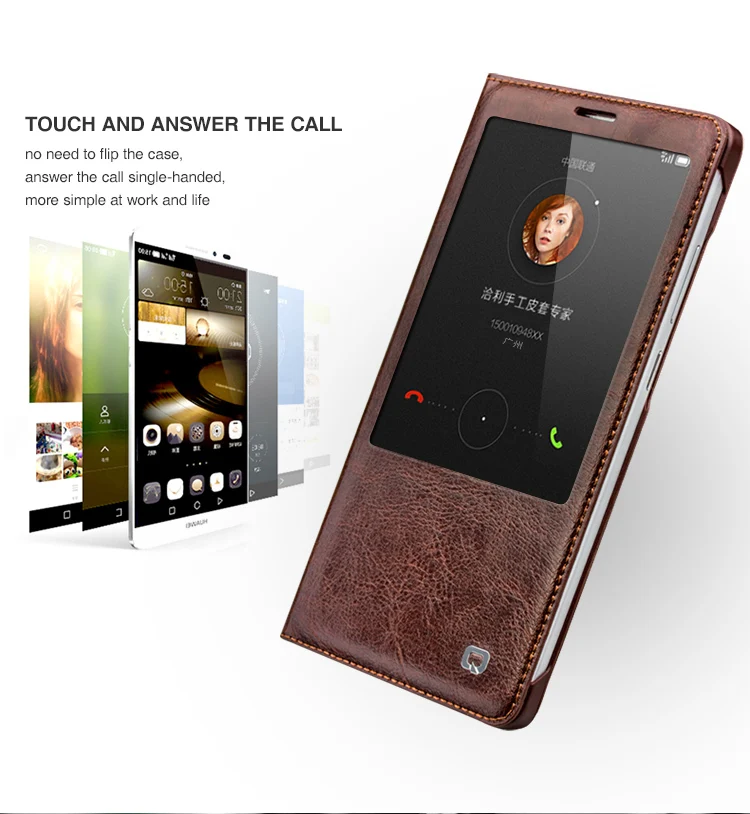 

QIALINO Genuine Leather Flip Cover Case for Huawei Mate7 Smart View Sleep & Wake up function