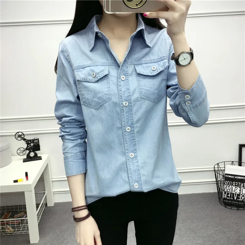 

Women's Denim Shirt 2019 Spring New Shirt Long-Sleeved Denim Shirt Ladies Autumn Thin Coat Wild Casual Shirt College Style Women