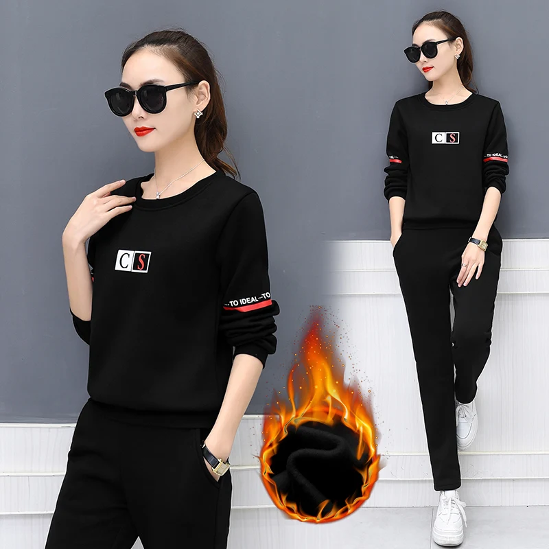 Женские беговой костюм в санитарный набор с зимой Plushing и утолщение модные