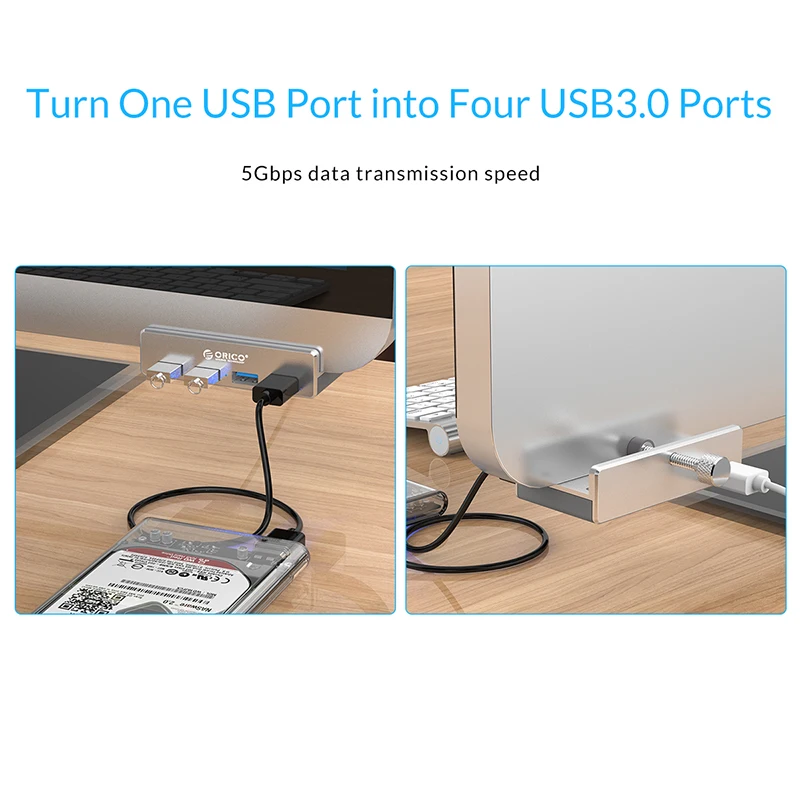 Алюминиевый внешний usb хаб ORICO 4 порта USB 3 0 разветвитель с 10 30 мм регулируемым