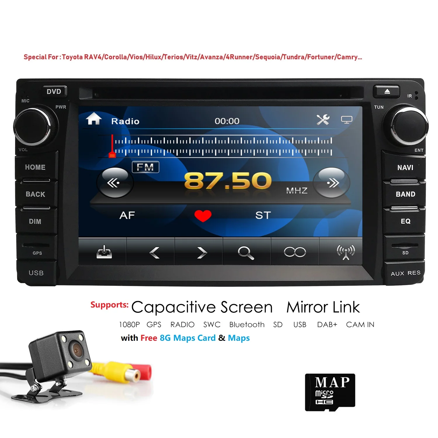 2 din Автомобильный Радио gps автомобильный dvd-плеер для Toyota Corolla Auris Fortuner Estima vios Innova