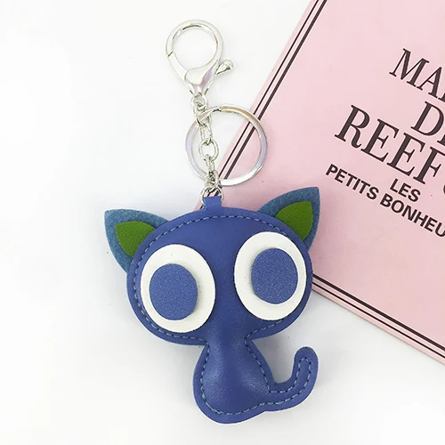 blue PU искусственная кожа кошка застежка для ключей с большие глаза для игрушек подарки для женщин, сумки, ключи и аксессуары - Цвет: blue