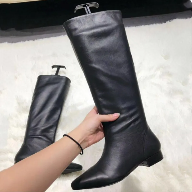 

Fashion black stretch knee thigh high boots female round head platform stovepipe high heels spring and autumn winter shoes long