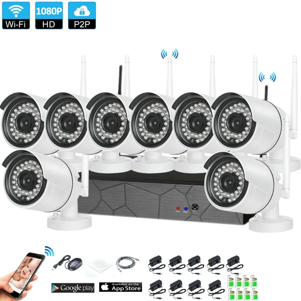 Plug and Play 8CH 1080 P HD Беспроводной NVR Kit P2P внутренний наружный IR Ночное Видение