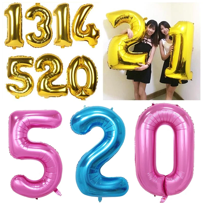 40inch Number ballons helium Gold Silver blue Foil Balloons inflatable festa Birthday balloon Party big wedding ballons figures