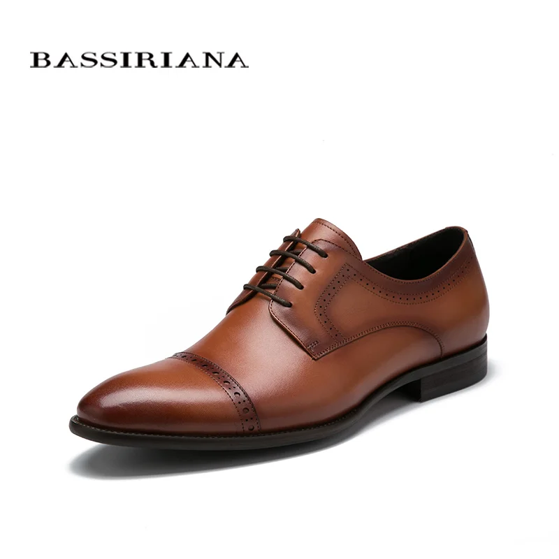 BASSIRIANA мужские туфли из натуральной кожи Новая модель Синий Коричневый Черный - Фото №1