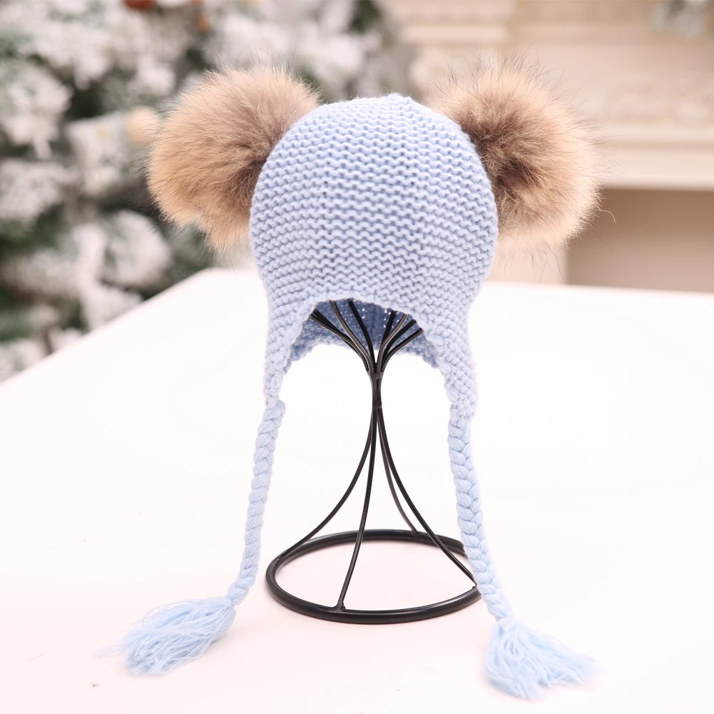 Winter Newborn Baby Kid Girl Warm Knit Beanie Hat Pom Beret Crochet Hemming Cap Double Spheres Braid Woolen 1-5T | Детская одежда и