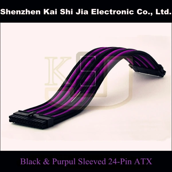 12 &quotс одним рукавом 24Pin ATX ЦП черный и фиолетовый термоусадочный рукав удлинитель