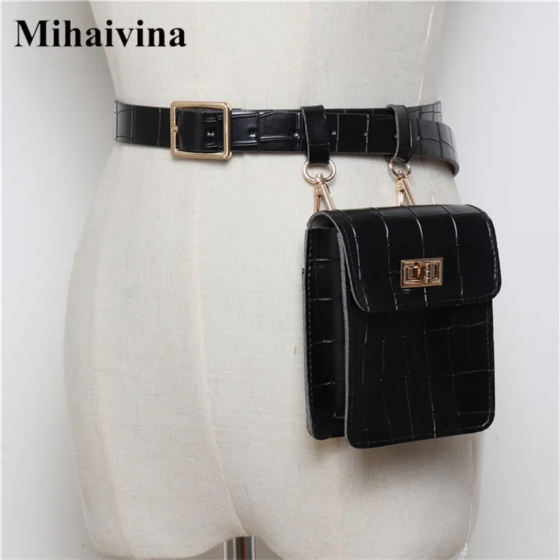 Mihaivina Vintage Leather Waist Bag Alligator Fanny Pack For Women Waist Pack Luxury Belt Bag Designer/Black Fanny Pack Bags