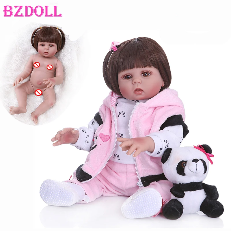 BZDOLL 48 см кукла Bebe Reborn для маленьких девочек в платье с пандами на все тело Мягкая силиконовая Реалистичная игрушка для ванны для детей Анатомически правильная