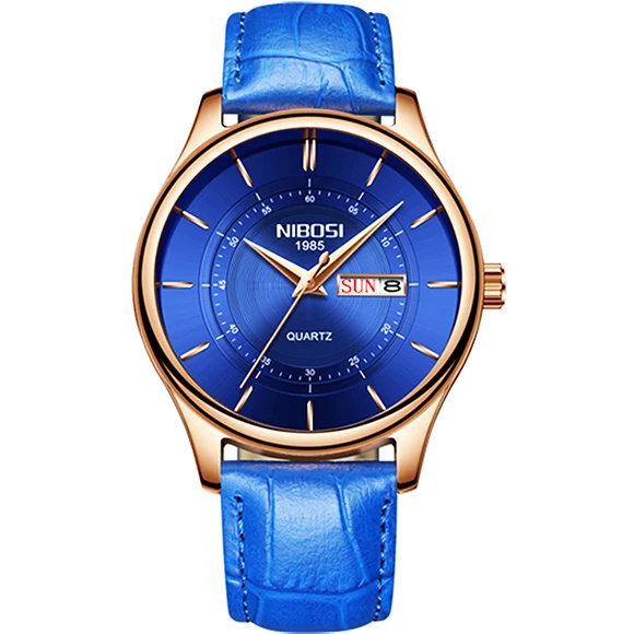 Blue Rose Leather NIBOSI, синие часы, мужские часы, Роскошные, Лидирующий бренд, мужские часы, мужские часы, темно-синие, военные, армейские, аналоговые, кварцевые, наручные часы - Цвет: Blue Rose Leather
