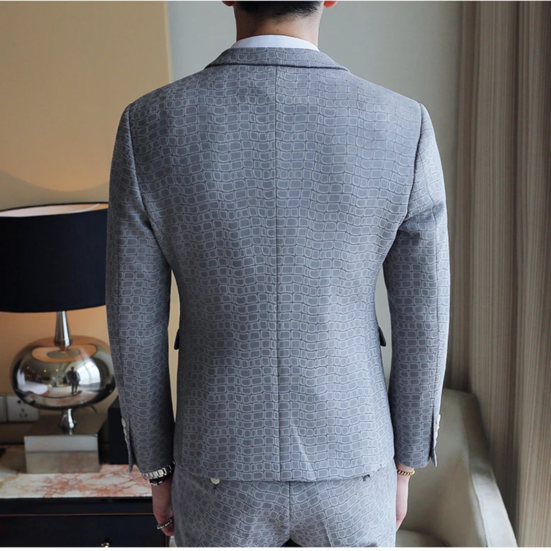 Серый Хаки Зеленый Клетчатый костюм для мужчин весна осень 2019