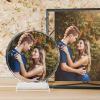 customized round shape crystal glass photo frame personalized picture frame photo album for birthday friends gifts home decor