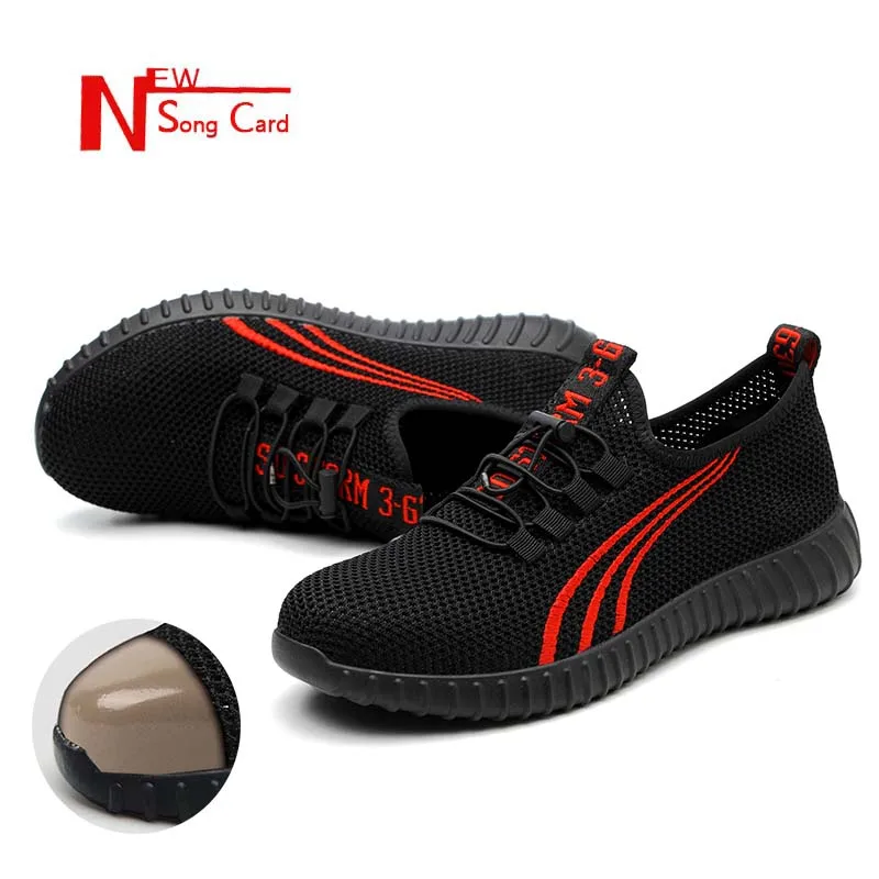 

New song card breathable Men's work safety Shoes 2019 summer fashion mesh steel toe caps Sneaker anti-pierce Men security boots