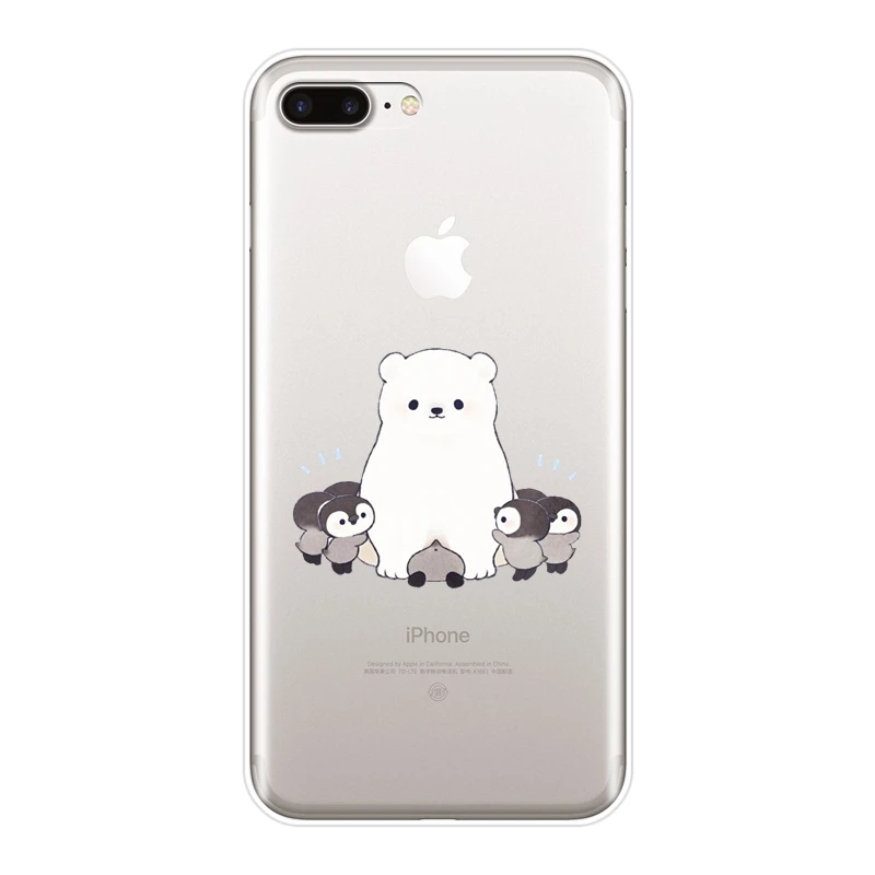 Мягкий силиконовый чехол для телефона Apple iPhone X XR XS MAX 8 7 6 S Мишка Пингвин Kawaii Милая