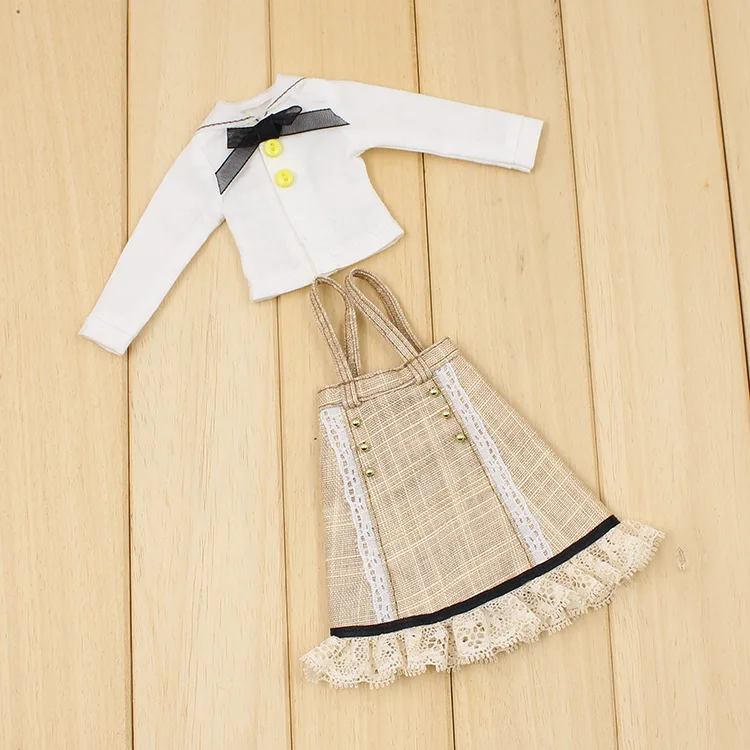 Наряды для куклы Blyth; комплект из белой рубашки с юбкой; костюм для 1/6 года; azone BJD pullip licca - Цвет: a set like the pic