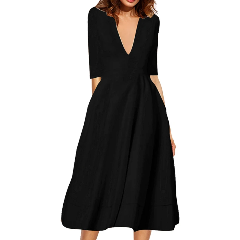 

Paris Girl Vintage Autumn Summer Dress Women New Casual Plus Size Elegant Ball Gown Dress Female Sexy V Neck Long Party Dresses