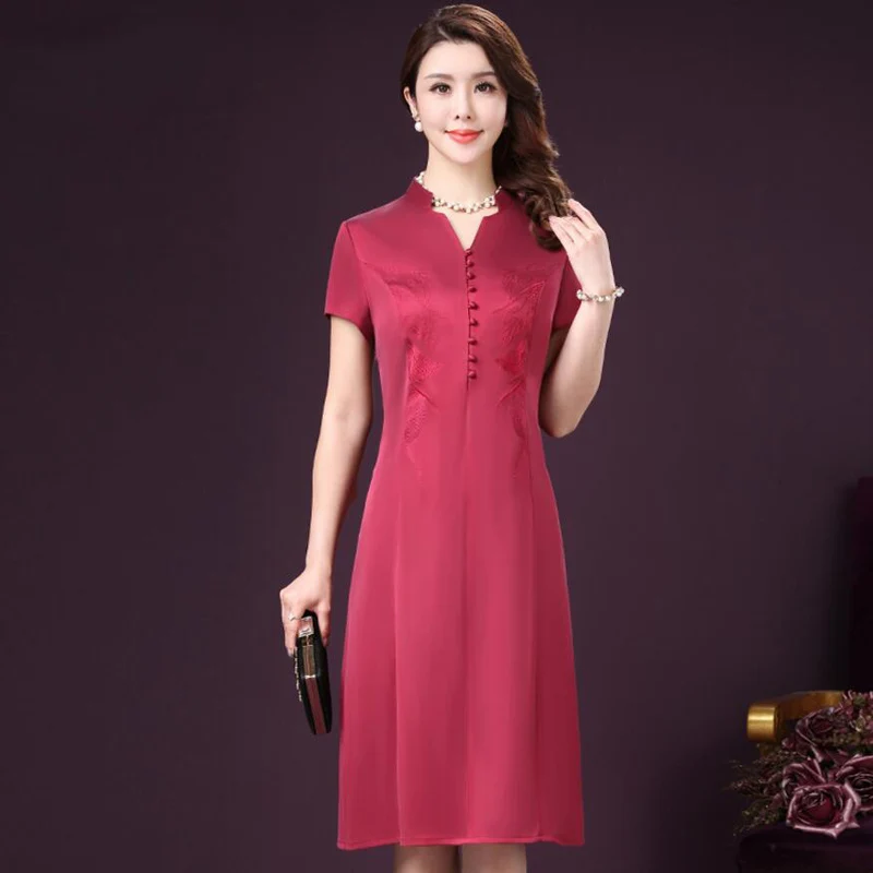 Винтажное платье из искусственного шелка с вышивкой новинка 2018 Летнее шелковое