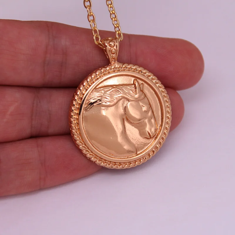 Hzew круглый золотой и серебряный цвет подвеска в форме лошадиной головы ожерелье